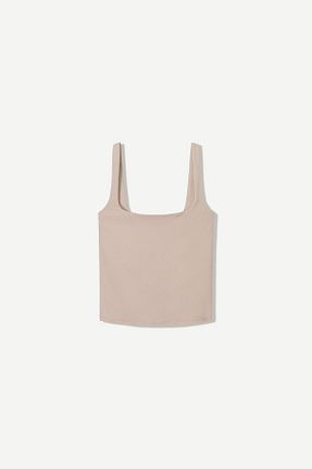 تیشرت بژ زنانه یقه دگاژه Bershka - کد 900635422