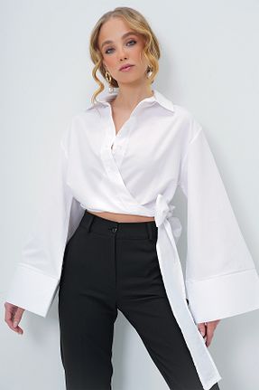 پیراهن سفید زنانه دو سینه Trend Alaçatı Stili - کد 899577917