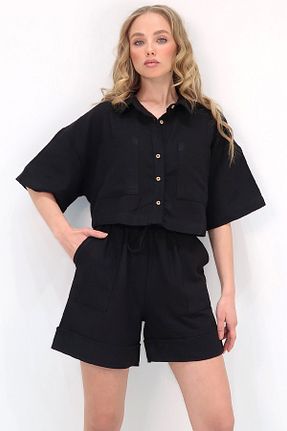 ست بالاتنه و پائین تنه مشکی زنانه بافتنی Trend Alaçatı Stili - کد 828045509