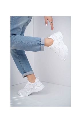 کفش اسنیکر سفید زنانه بند دار LA MABU - کد 898399037
