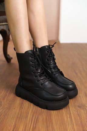 بوت / نیم بوت مشکی زنانه چرم مصنوعی Moda Değirmeni - کد 898409878