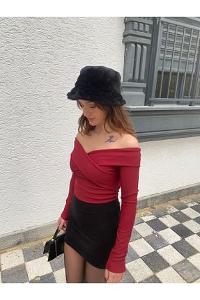 بلوز زرشکی زنانه ساده ec butik - کد 898421974