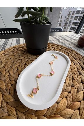 دستبند جواهر صورتی زنانه روکش طلا Fashion Jewellery - کد 898421581