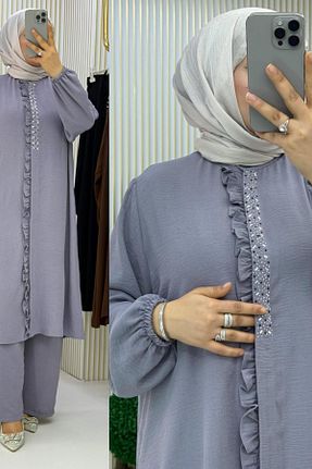 ست بالاتنه و پائین تنه حجاب طوسی زنانه سایز بزرگ Mercan - کد 898528274