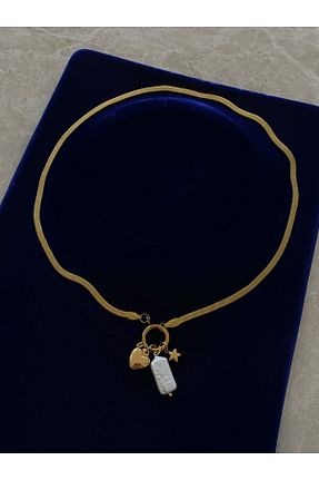 گردنبند استیل ( فولاد ) طلائی h&b design jewel - کد 898534631