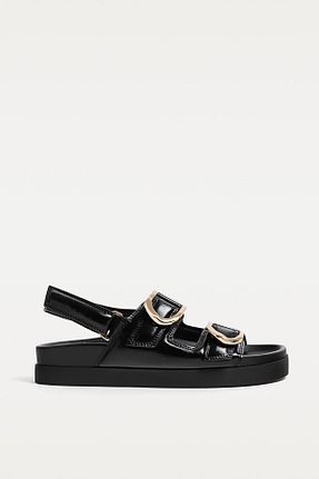 صندل مشکی زنانه پاشنه تخت Stradivarius - کد 898539552