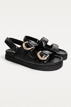 صندل مشکی زنانه پاشنه تخت Stradivarius - کد 898539552