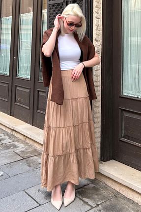 دامن قهوه ای زنانه پنبه ای Seeh - کد 892400998