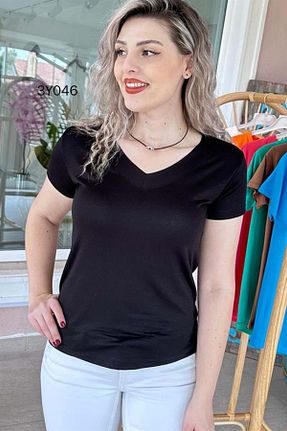 تیشرت مشکی زنانه رگولار İnce Topuk - کد 777423585