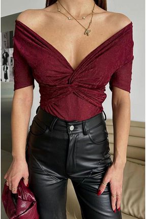 بلوز زرشکی زنانه یقه هفت Zem - کد 898563038