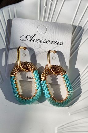 گوشواره جواهر متالیک کلیپس دار BİBEÇİK - کد 895689723