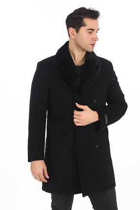 پالتو مشکی مردانه پشمی ŞAN GİYİM - کد 250643401