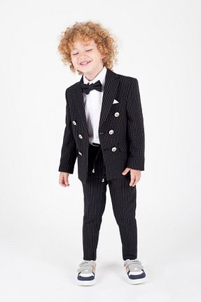 کت و شلوار مشکی بچه گانه یقه کتی Zaziko Kids - کد 899213317