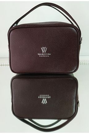 کیف پستچی زرشکی زنانه چرم خالص valentina victoria - کد 898638515
