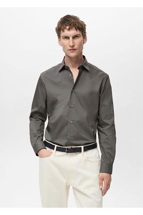 پیراهن طوسی مردانه اسلیم MANGO Man - کد 884970315