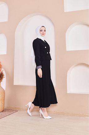 ست بالاتنه و پائین تنه مشکی زنانه بافتنی MİSS M.A.T FASHİON - کد 634716500
