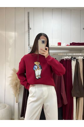 سوئیشرت زرشکی زنانه نقش دار / کار شده Edolina Butik - کد 898694604