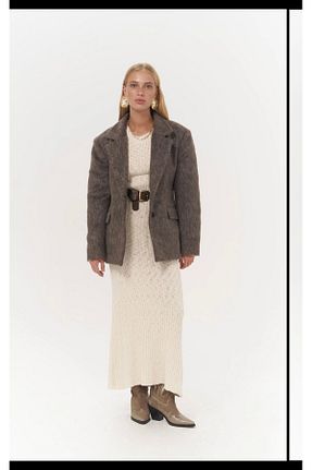 پالتو پشمی قهوه ای زنانه رگولار Butik - کد 899573365