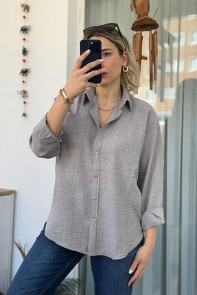 پیراهن طوسی زنانه یقه پیراهنی KUBOS MODA - کد 898830862