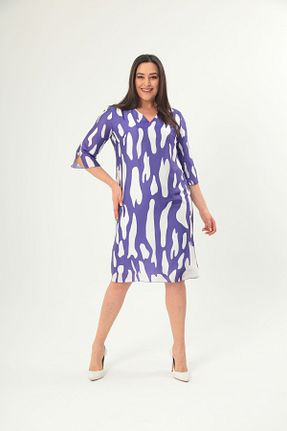 لباس مجلسی سایز بزرگ بنفش زنانه یقه هفت Mezure - کد 899575046