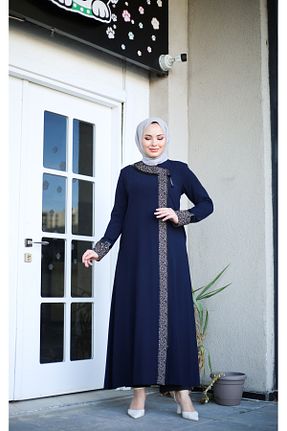 کلاه و ابایا سرمه ای زنانه بافتنی Ottoman Abaya - کد 899154516