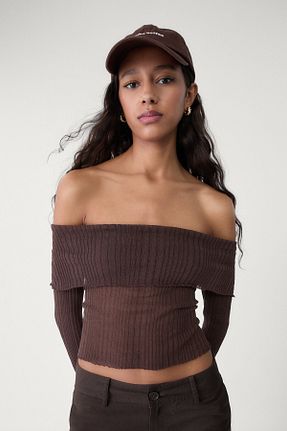 پلیور قهوه ای زنانه ساده Stradivarius - کد 898852905