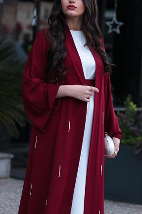 کلاه و ابایا زرشکی زنانه بافتنی MELEK ARAZ - کد 894598012
