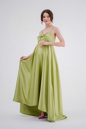 لباس مجلسی بارداری سبز زنانه بند دار Desen Hamile Giyim - کد 899590307