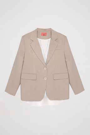 کت بلیزر بژ زنانه پنبه پلی استر Quzu - کد 891527343