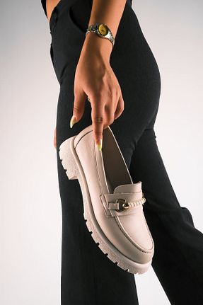 کفش لوفر بژ زنانه پاشنه کوتاه (1 - 4 سانتی متر) LAL SHOES & BAGS - کد 899592682