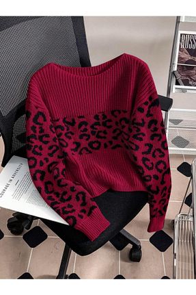 پلیور زرشکی زنانه پلنگی Dier Moda - کد 898893277