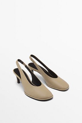 کفش پاشنه بلند کلاسیک بژ زنانه چرم خالص Massimo Dutti - کد 898892738