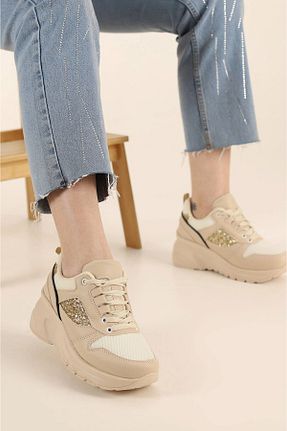 کفش اسنیکر بژ زنانه بند دار AlbiShoes - کد 898979549