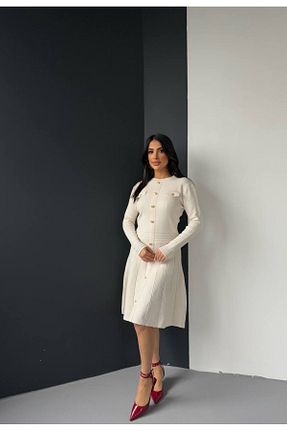 لباس سفید زنانه تریکو Abalı - کد 899075316