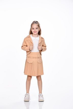 ست بالاتنه و پائین تنه قهوه ای بچه گانه بافتنی Kamex - کد 899921111