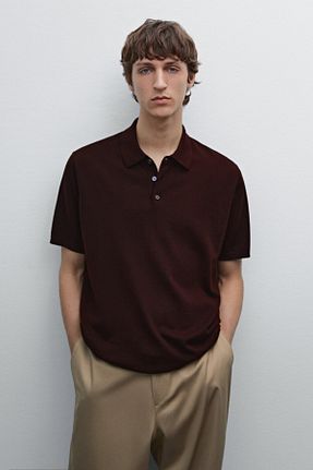 پولوشرت زرشکی مردانه پنبه ای Massimo Dutti - کد 899097234