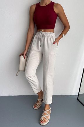 شلوار بژ زنانه کتان İstangül Butik - کد 805138996