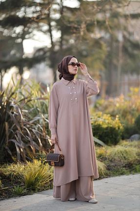ست بالاتنه و پائین تنه حجاب قهوه ای Relaxed NS Moda - کد 899141622