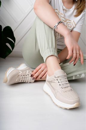 کفش اسنیکر بژ زنانه بند دار moda sara - کد 899127697