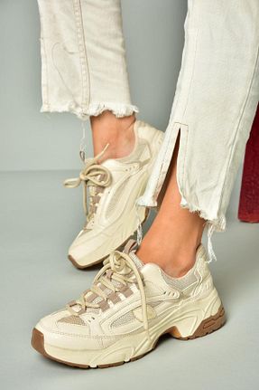 کفش اسنیکر بژ زنانه بند دار Fox Shoes - کد 899172217