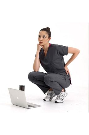 ست بالاتنه و پائین تنه طوسی زنانه بافتنی ÇİZGİ - کد 900144976