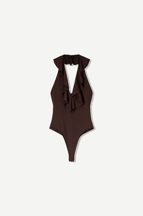 بادی قهوه ای زنانه یقه دگاژه Bershka - کد 899192831