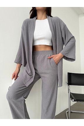 ست بالاتنه و پائین تنه طوسی زنانه بافتنی BEJNA - کد 683628259