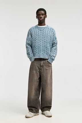 شلوار جین قهوه ای مردانه پاچه پهن Pull & Bear - کد 899211358