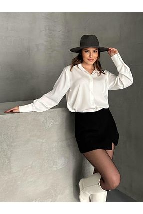 پیراهن سفید زنانه اورسایز FERZOLAİO - کد 924320233