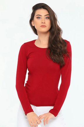 بلوز زرشکی زنانه ساده ahsun - کد 901544513