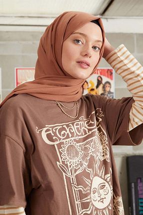 شال نارنجی زنانه پنبه ای FİVESCARF - کد 899253189