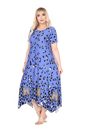 لباس سایز بزرگ آبی زنانه مخلوط ویسکون MELSAY - کد 899257039