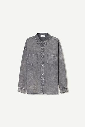 پیراهن طوسی مردانه اورسایز Bershka - کد 899276907