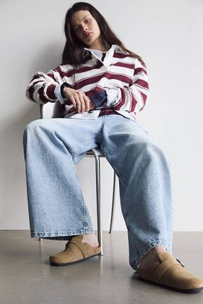 دمپائی قهوه ای زنانه چرم خالص Pull & Bear - کد 900156538